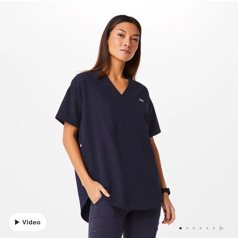 Figs Deep Blue Short Sleeve V-Neck Top